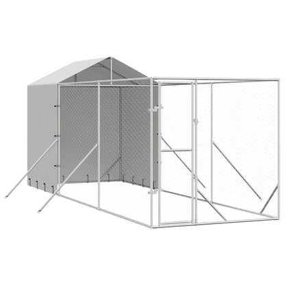 Outdoor Dog Kennel with Roof Silver 6.6‘x19.7‘x8.2‘ Galvanized Steel