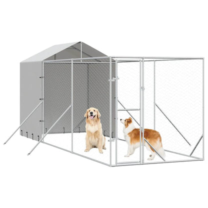 Outdoor Dog Kennel with Roof Silver 6.6‘x19.7‘x8.2‘ Galvanized Steel