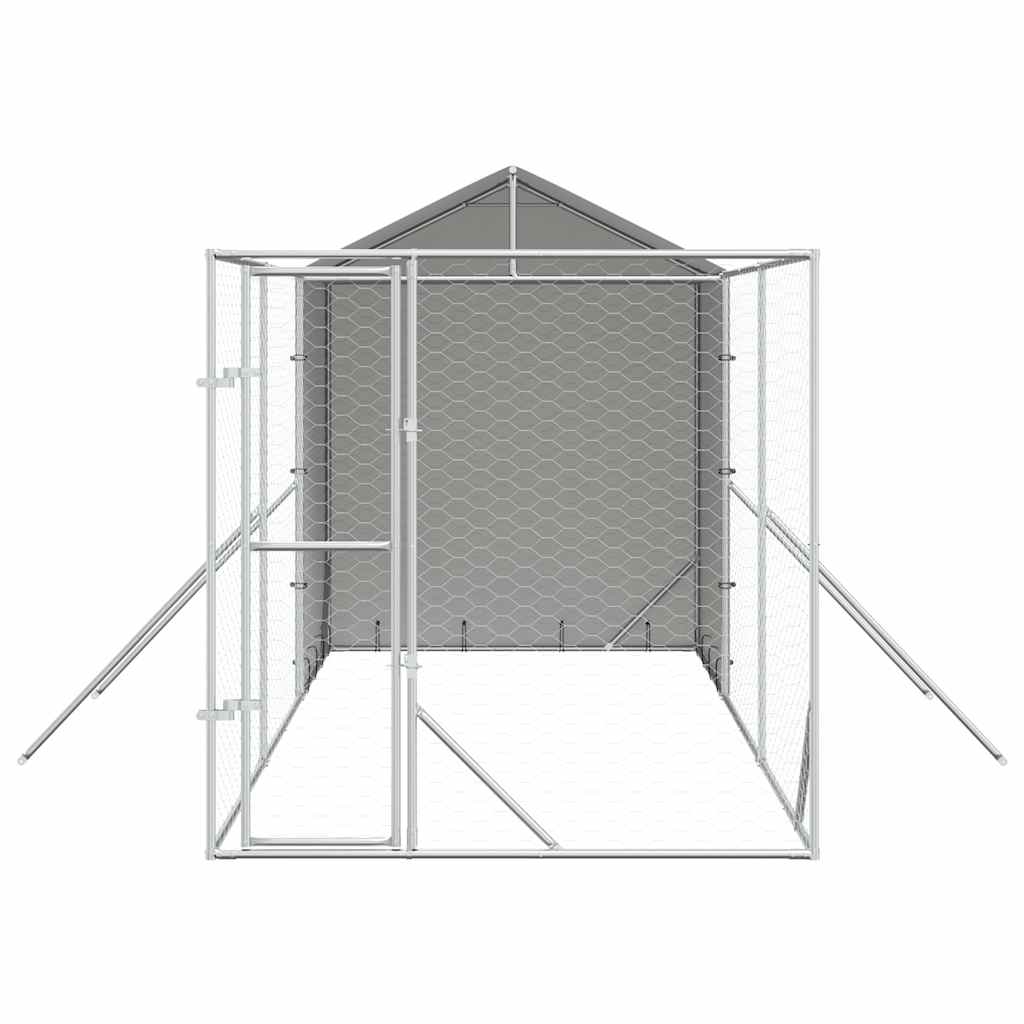 Outdoor Dog Kennel with Roof Silver 6.6‘x19.7‘x8.2‘ Galvanized Steel