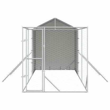 Outdoor Dog Kennel with Roof Silver 6.6‘x19.7‘x8.2‘ Galvanized Steel