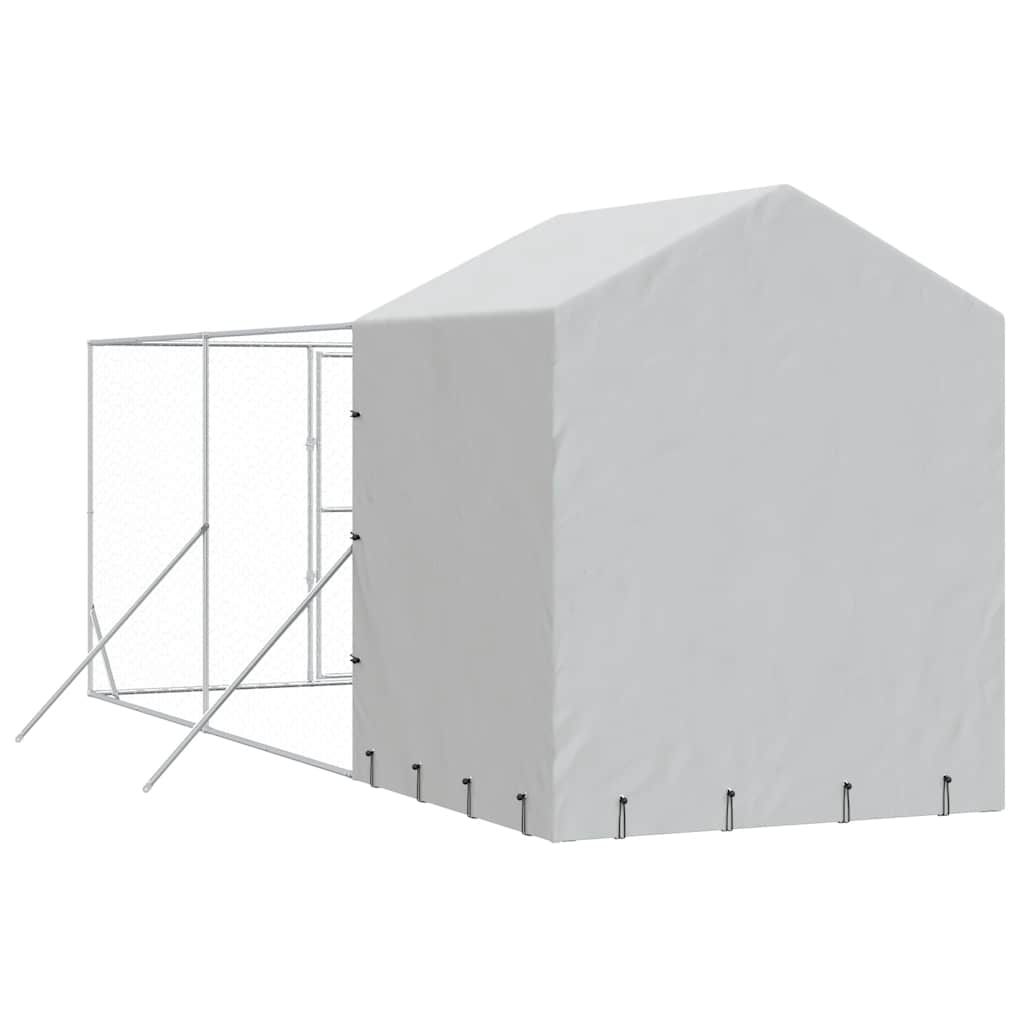 Outdoor Dog Kennel with Roof Silver 6.6‘x19.7‘x8.2‘ Galvanized Steel
