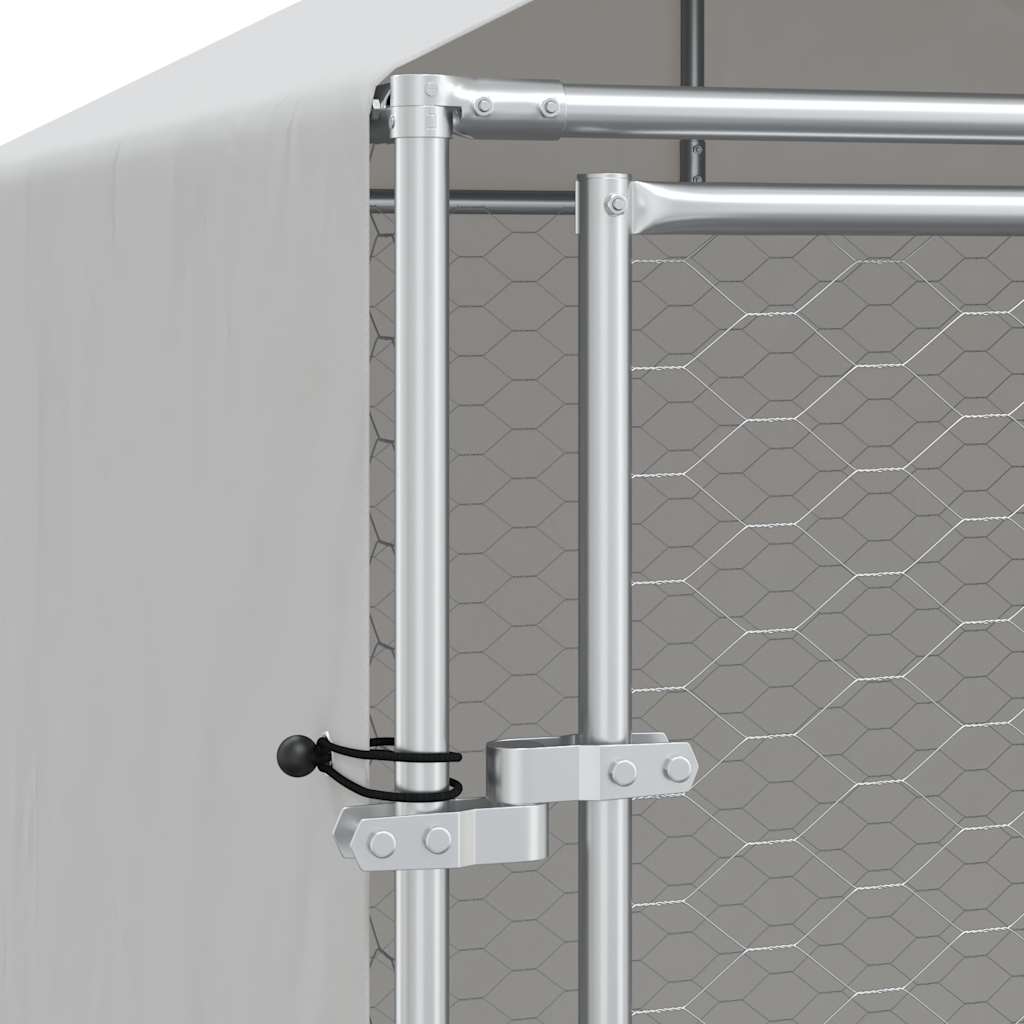 Outdoor Dog Kennel with Roof Silver 6.6‘x19.7‘x8.2‘ Galvanized Steel
