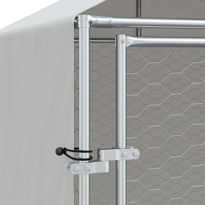 Outdoor Dog Kennel with Roof Silver 6.6‘x19.7‘x8.2‘ Galvanized Steel