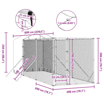 Outdoor Dog Kennel with Roof Silver 6.6‘x19.7‘x8.2‘ Galvanized Steel