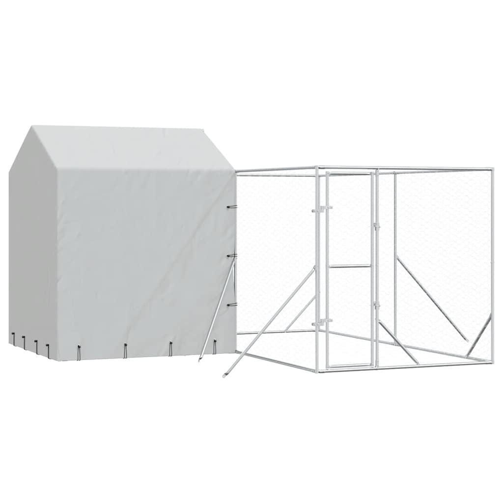 Outdoor Dog Kennel with Roof Silver 13.1‘x13.1‘x8.2‘ Galvanized Steel