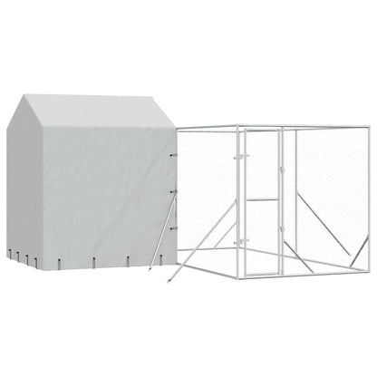 Outdoor Dog Kennel with Roof Silver 13.1‘x13.1‘x8.2‘ Galvanized Steel