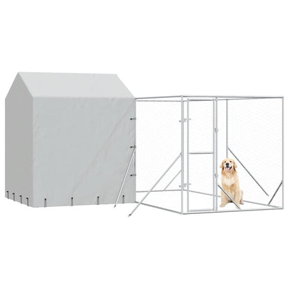 Outdoor Dog Kennel with Roof Silver 13.1‘x13.1‘x8.2‘ Galvanized Steel
