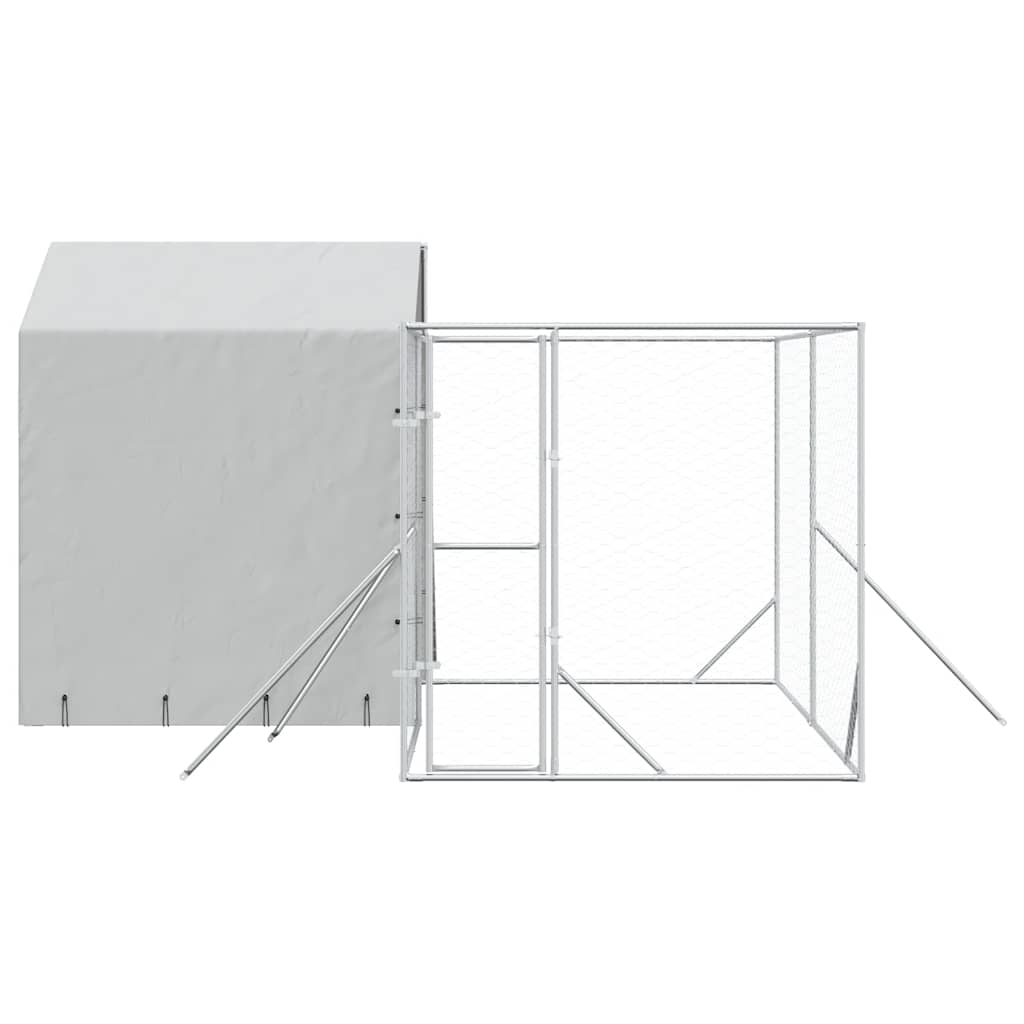 Outdoor Dog Kennel with Roof Silver 13.1‘x13.1‘x8.2‘ Galvanized Steel