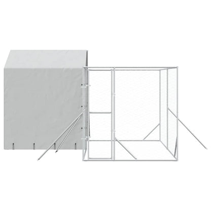 Outdoor Dog Kennel with Roof Silver 13.1‘x13.1‘x8.2‘ Galvanized Steel