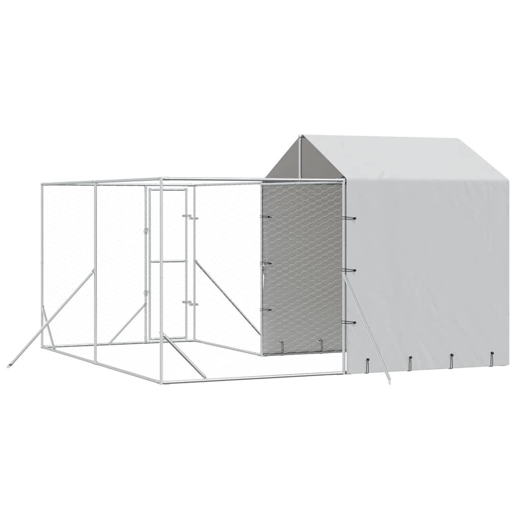 Outdoor Dog Kennel with Roof Silver 13.1‘x13.1‘x8.2‘ Galvanized Steel