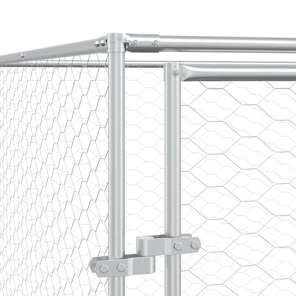Outdoor Dog Kennel with Roof Silver 13.1‘x13.1‘x8.2‘ Galvanized Steel