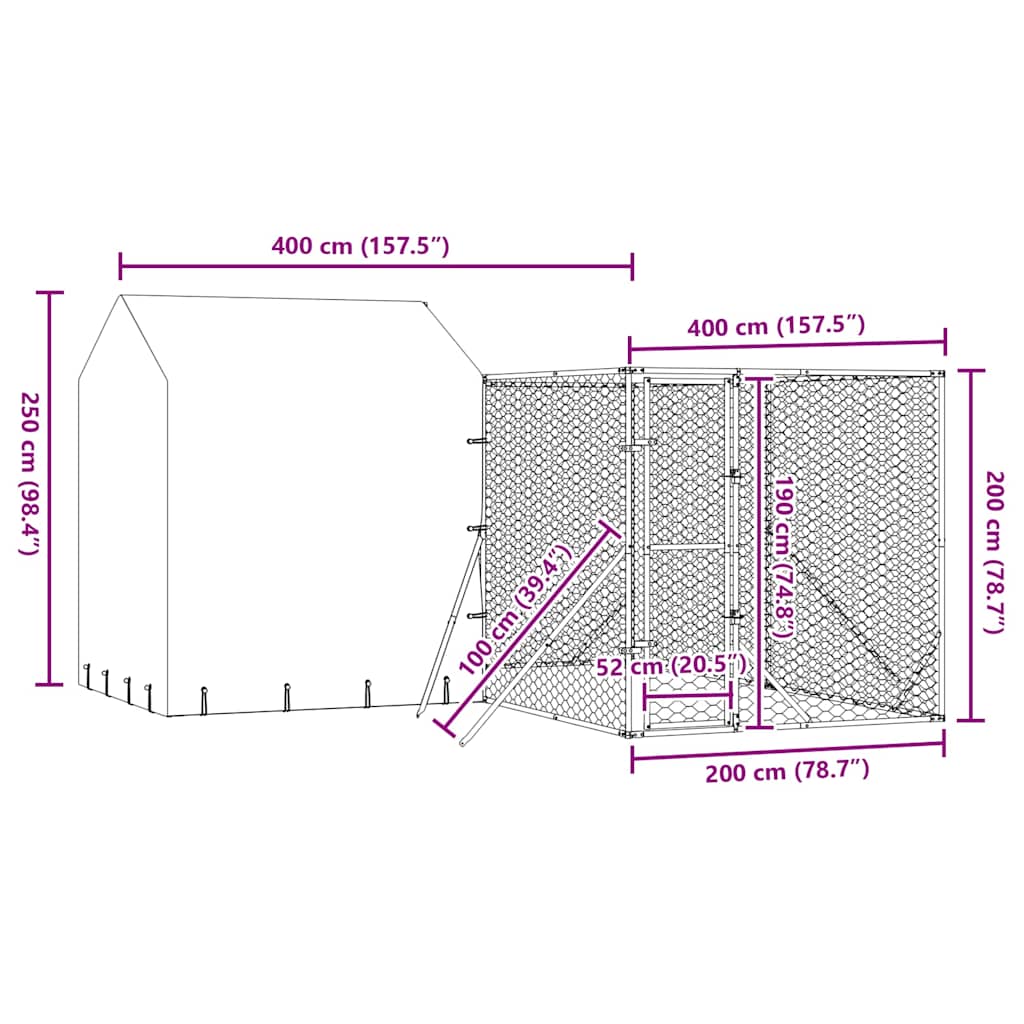 Outdoor Dog Kennel with Roof Silver 13.1‘x13.1‘x8.2‘ Galvanized Steel