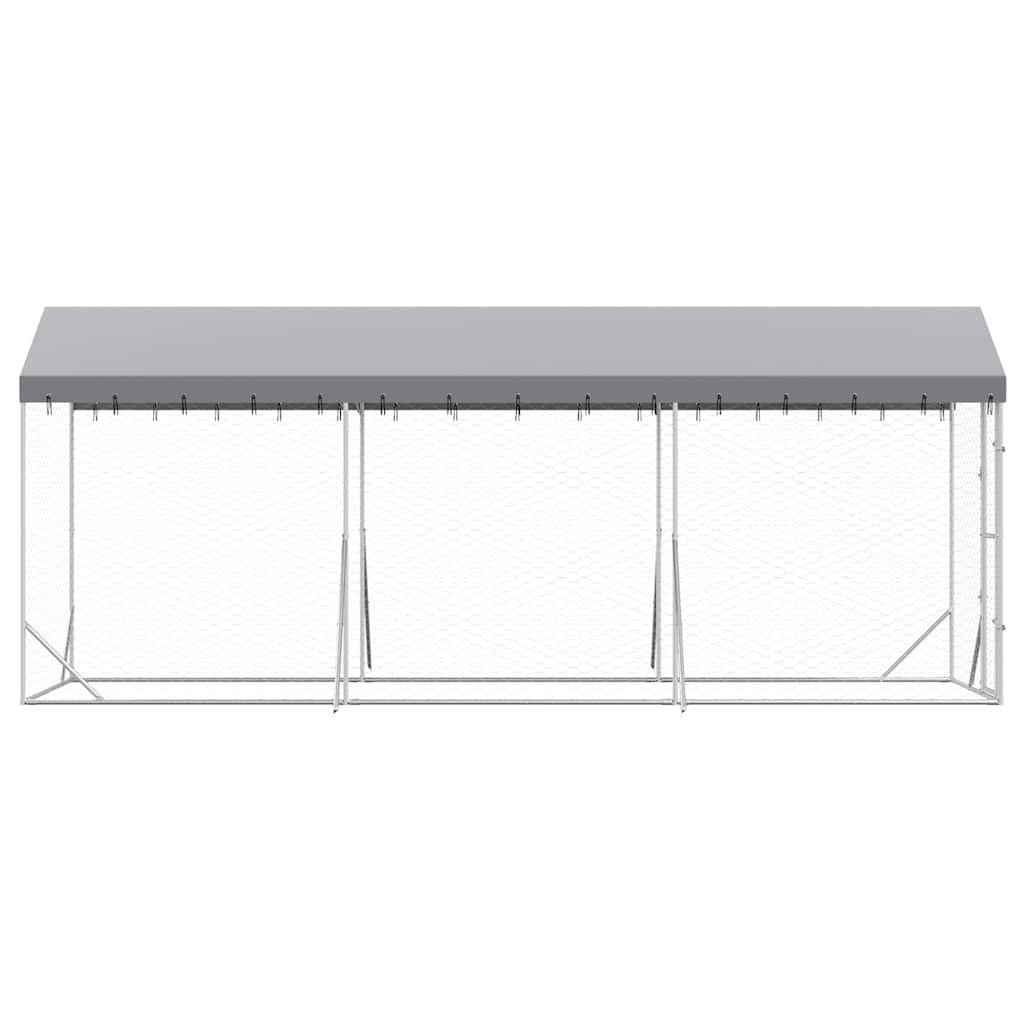 Outdoor Dog Kennel with Roof Silver 6.6‘x19.7‘x8.2‘ Galvanized Steel