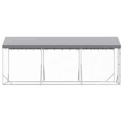 Outdoor Dog Kennel with Roof Silver 6.6‘x19.7‘x8.2‘ Galvanized Steel