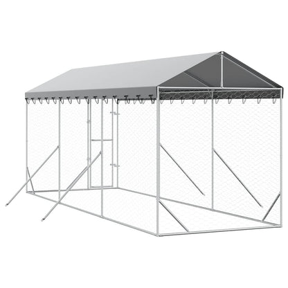 Outdoor Dog Kennel with Roof Silver 6.6‘x19.7‘x8.2‘ Galvanized Steel