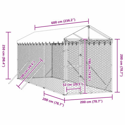 Outdoor Dog Kennel with Roof Silver 6.6‘x19.7‘x8.2‘ Galvanized Steel