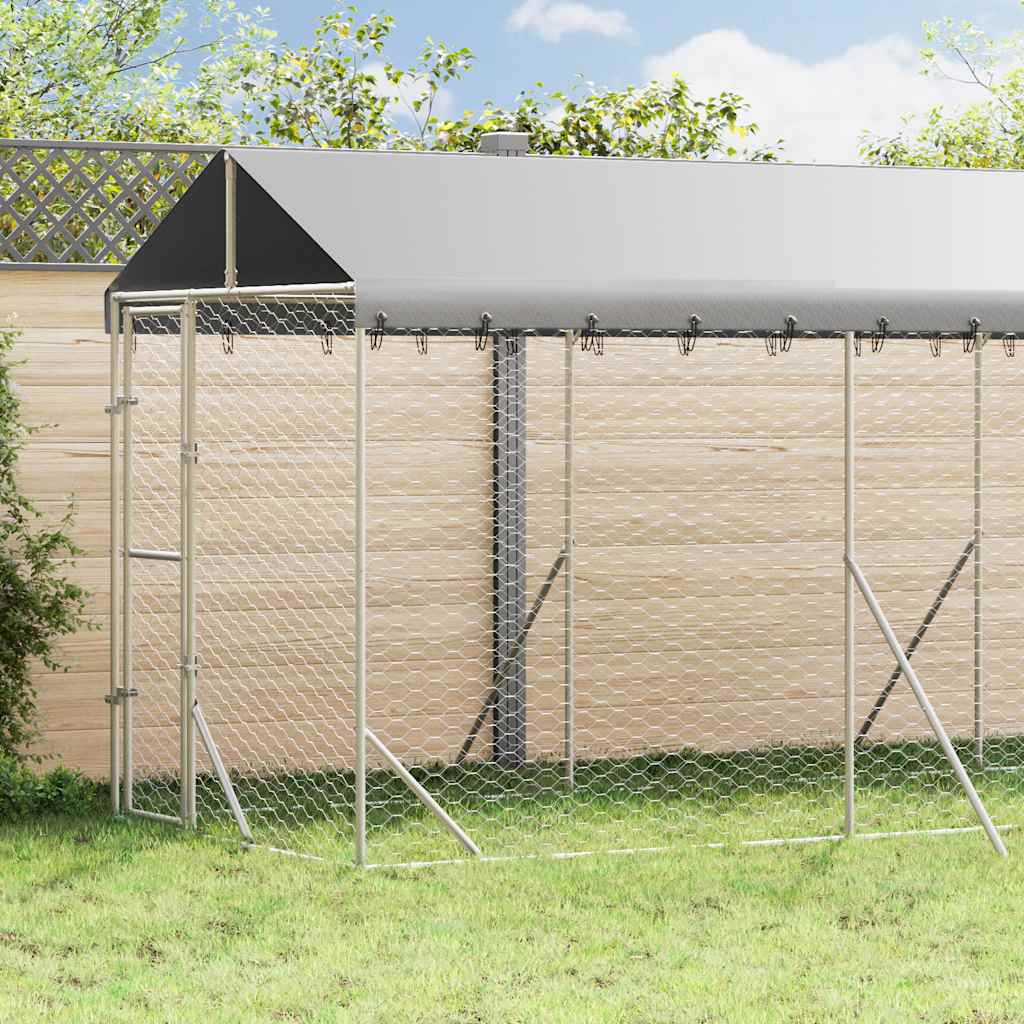 Outdoor Dog Kennel with Roof Silver 6.6‘x19.7‘x8.2‘ Galvanized Steel