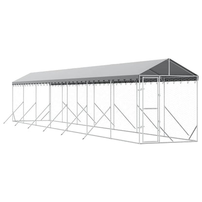 Outdoor Dog Kennel with Roof Silver 2x14x2.5 m Galvanised Steel