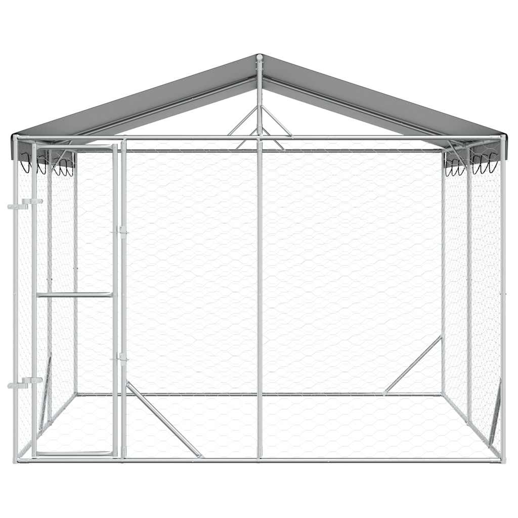 Outdoor Dog Kennel with Roof Silver 9.8‘x9.8‘x8.2‘ Galvanized Steel