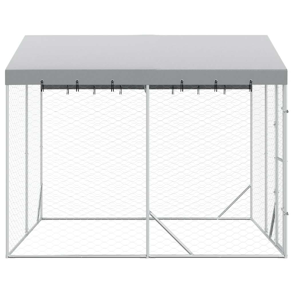 Outdoor Dog Kennel with Roof Silver 9.8‘x9.8‘x8.2‘ Galvanized Steel