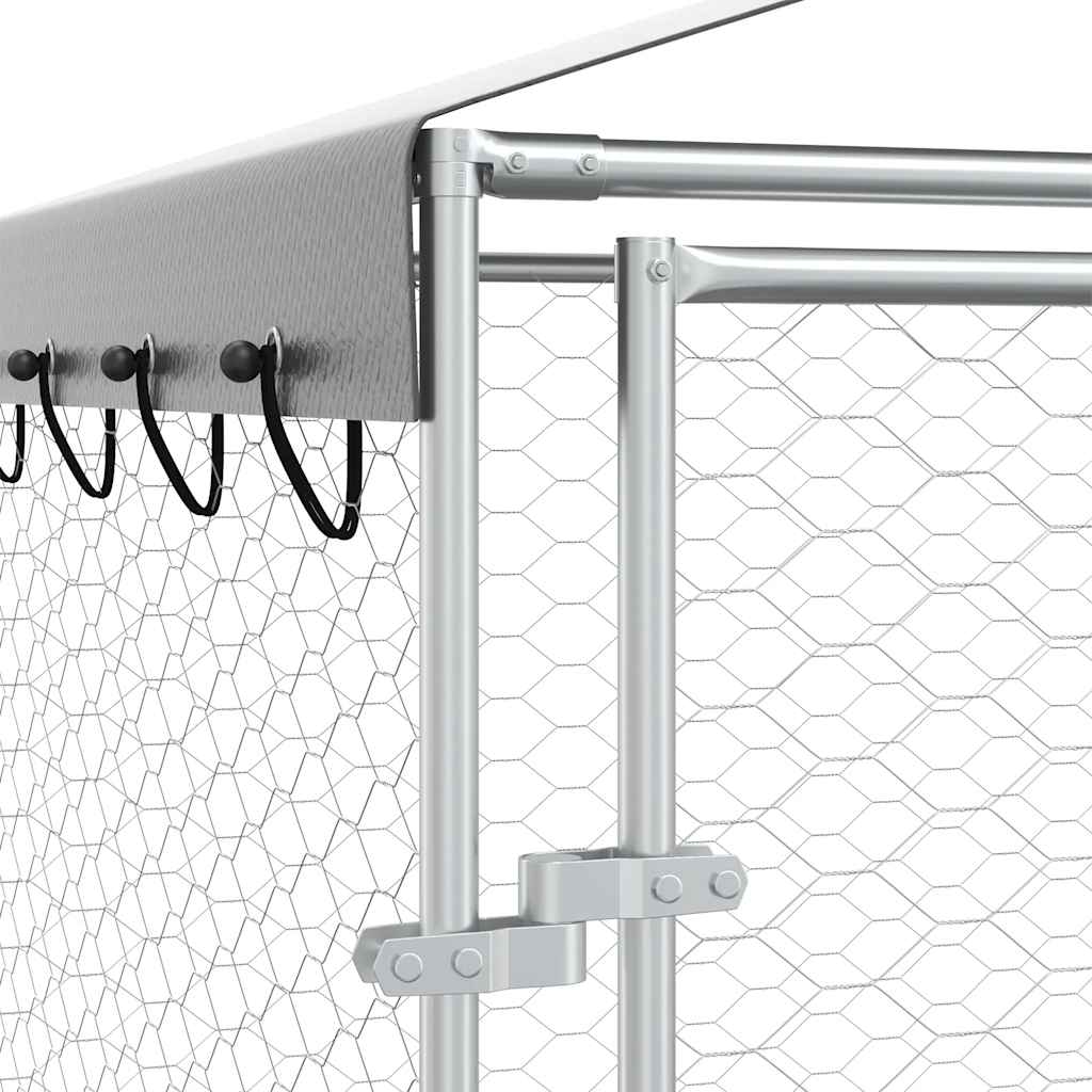 Outdoor Dog Kennel with Roof Silver 9.8‘x9.8‘x8.2‘ Galvanized Steel