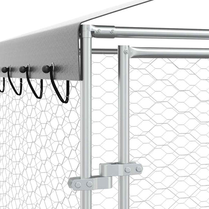 Outdoor Dog Kennel with Roof Silver 9.8‘x9.8‘x8.2‘ Galvanized Steel