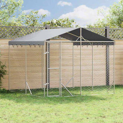 Outdoor Dog Kennel with Roof Silver 9.8‘x9.8‘x8.2‘ Galvanized Steel