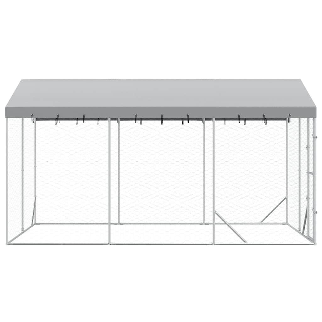 Outdoor Dog Kennel with Roof Silver 9.8‘x14.8‘x8.2‘ Galvanized Steel