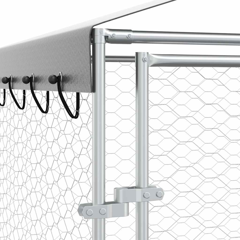 Outdoor Dog Kennel with Roof Silver 9.8‘x14.8‘x8.2‘ Galvanized Steel