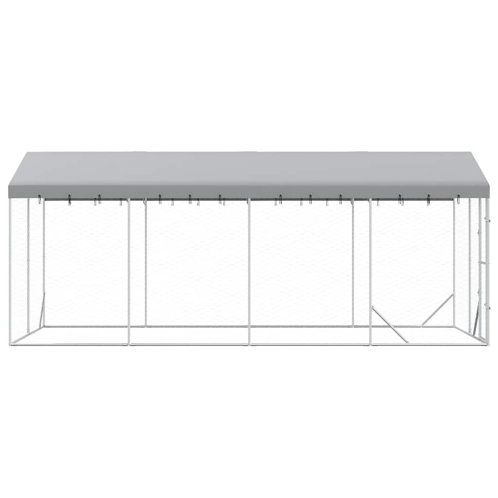 Outdoor Dog Kennel with Roof Silver 9.8‘x19.7‘x8.2‘ Galvanized Steel