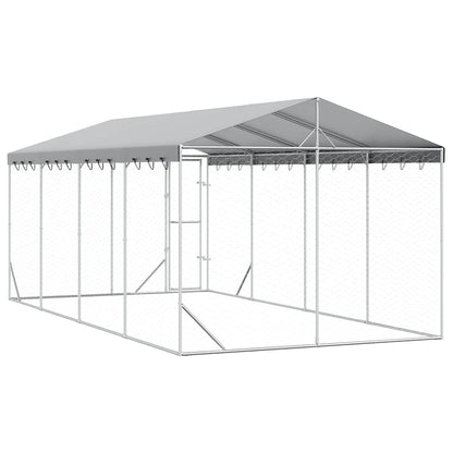 Outdoor Dog Kennel with Roof Silver 9.8‘x19.7‘x8.2‘ Galvanized Steel