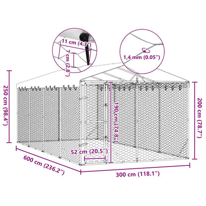Outdoor Dog Kennel with Roof Silver 9.8‘x19.7‘x8.2‘ Galvanized Steel