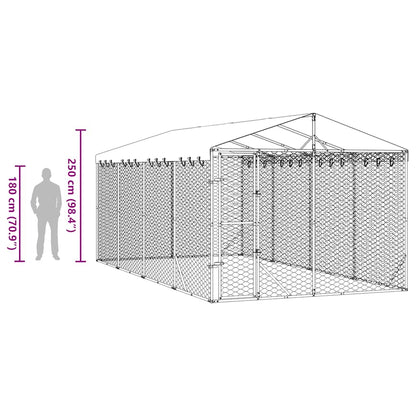 Outdoor Dog Kennel with Roof Silver 9.8‘x19.7‘x8.2‘ Galvanized Steel