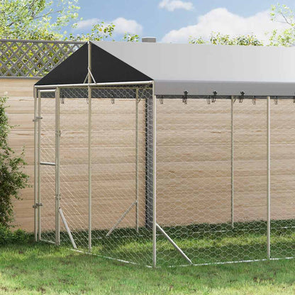 Outdoor Dog Kennel with Roof Silver 9.8‘x19.7‘x8.2‘ Galvanized Steel