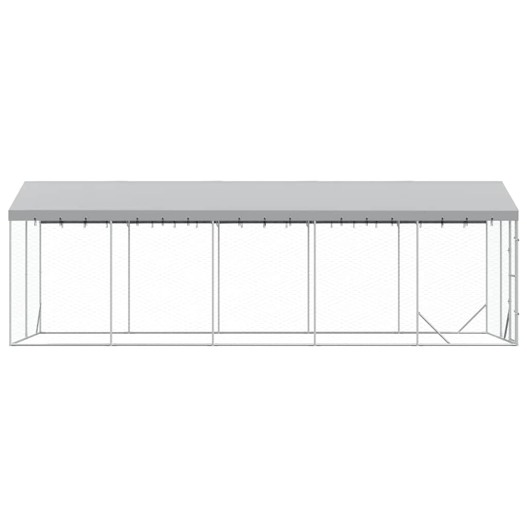Outdoor Dog Kennel with Roof Silver 9.8‘x24.6‘x8.2‘ Galvanized Steel