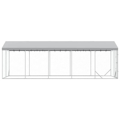 Outdoor Dog Kennel with Roof Silver 9.8‘x24.6‘x8.2‘ Galvanized Steel