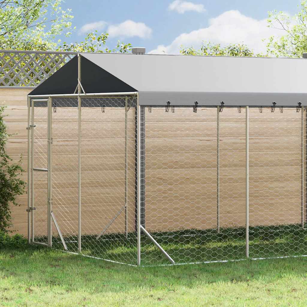 Outdoor Dog Kennel with Roof Silver 9.8‘x24.6‘x8.2‘ Galvanized Steel