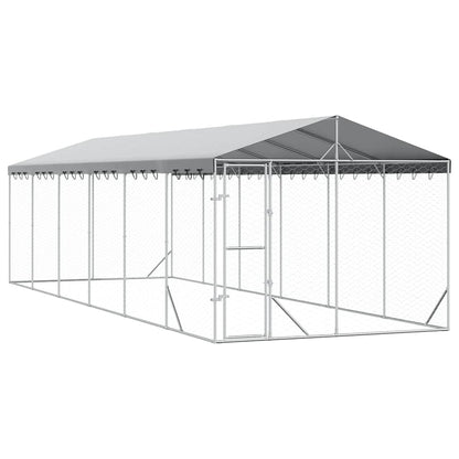 Outdoor Dog Kennel with Roof Silver 9.8‘x29.5‘x8.2‘ Galvanized Steel