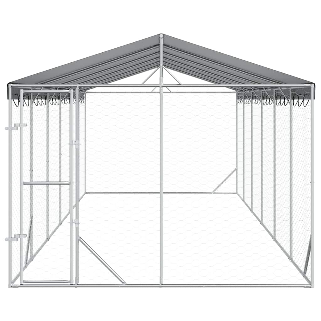 Outdoor Dog Kennel with Roof Silver 9.8‘x29.5‘x8.2‘ Galvanized Steel