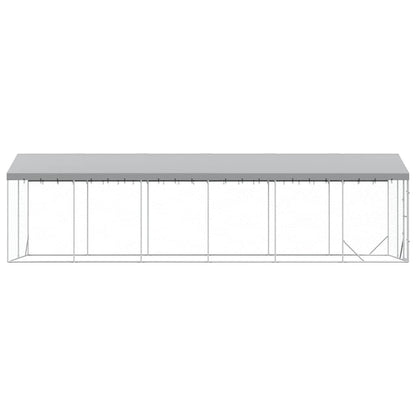Outdoor Dog Kennel with Roof Silver 9.8‘x29.5‘x8.2‘ Galvanized Steel