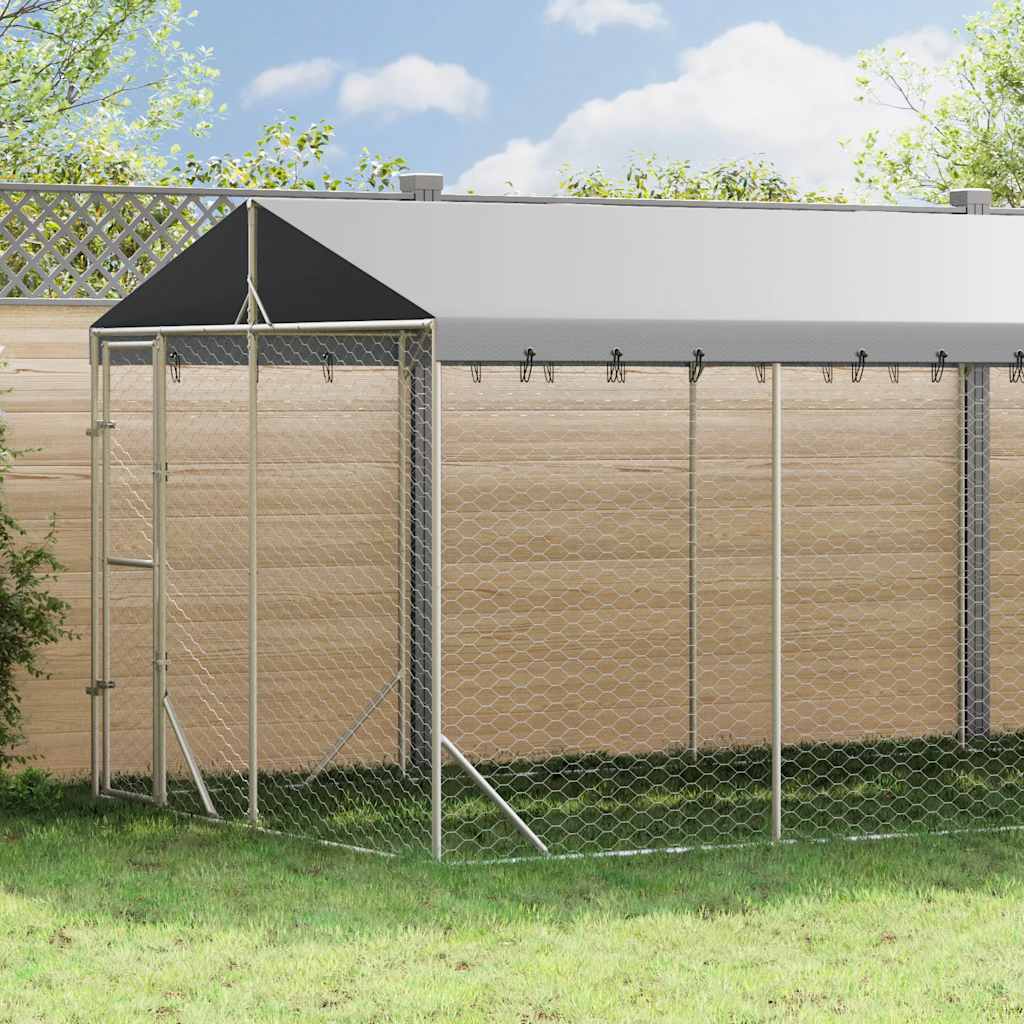 Outdoor Dog Kennel with Roof Silver 9.8‘x29.5‘x8.2‘ Galvanized Steel