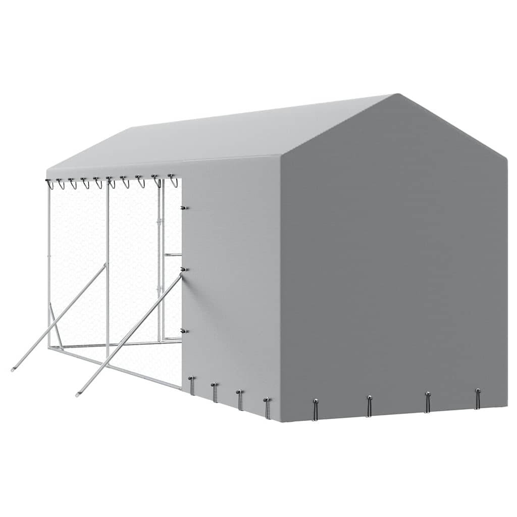 Outdoor Dog Kennel with Roof Silver 6.6‘x19.7‘x8.2‘ Galvanized Steel