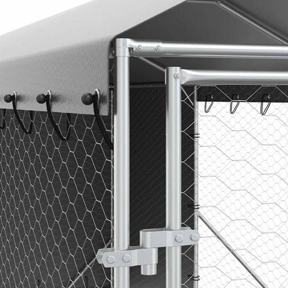 Outdoor Dog Kennel with Roof Silver 6.6‘x19.7‘x8.2‘ Galvanized Steel