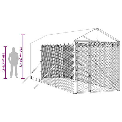 Outdoor Dog Kennel with Roof Silver 6.6‘x19.7‘x8.2‘ Galvanized Steel