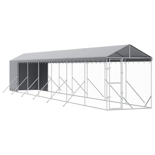 Outdoor Dog Kennel with Roof Silver 2x14x2.5 m Galvanised Steel