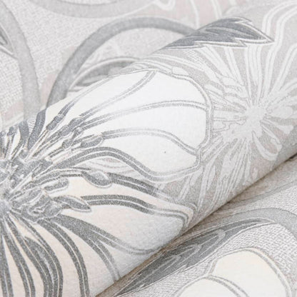 Wallpaper 3D Flower Pattern Grey