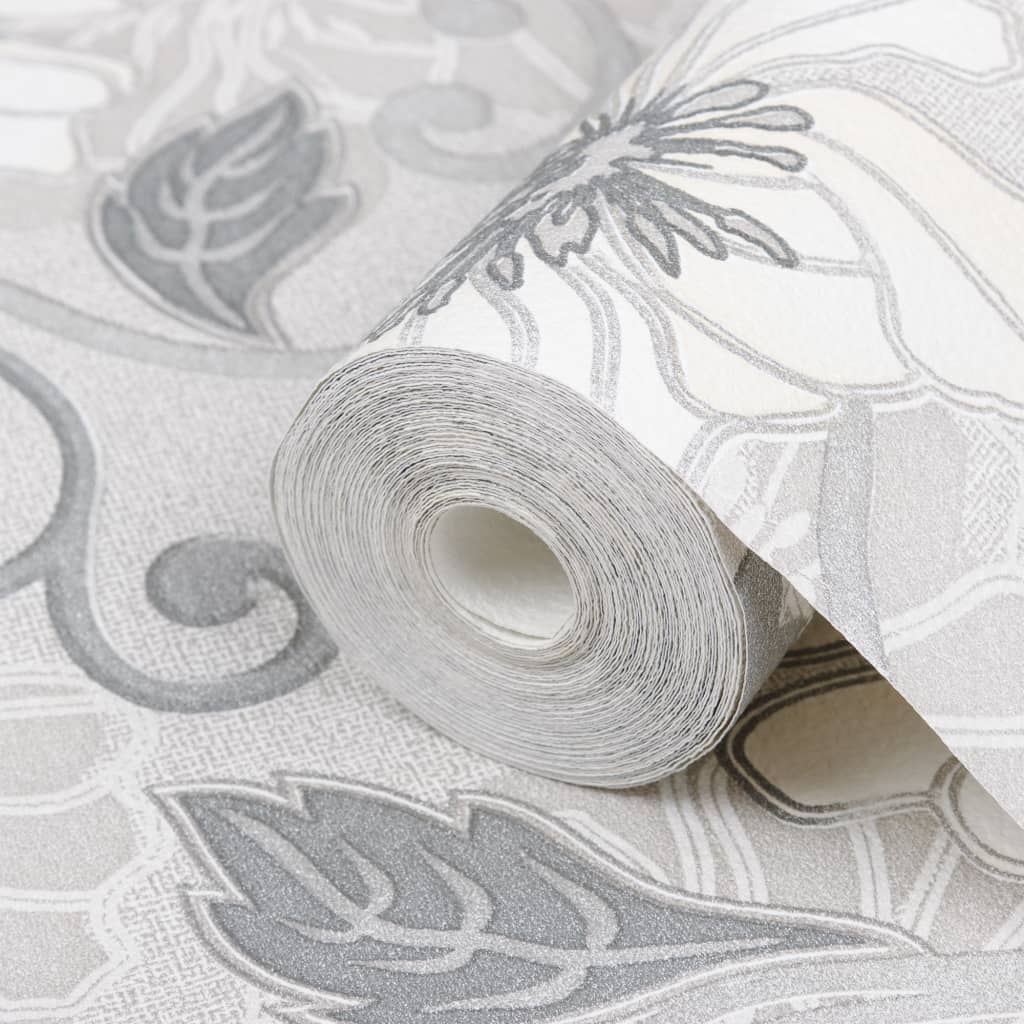 Wallpaper 3D Flower Pattern Grey