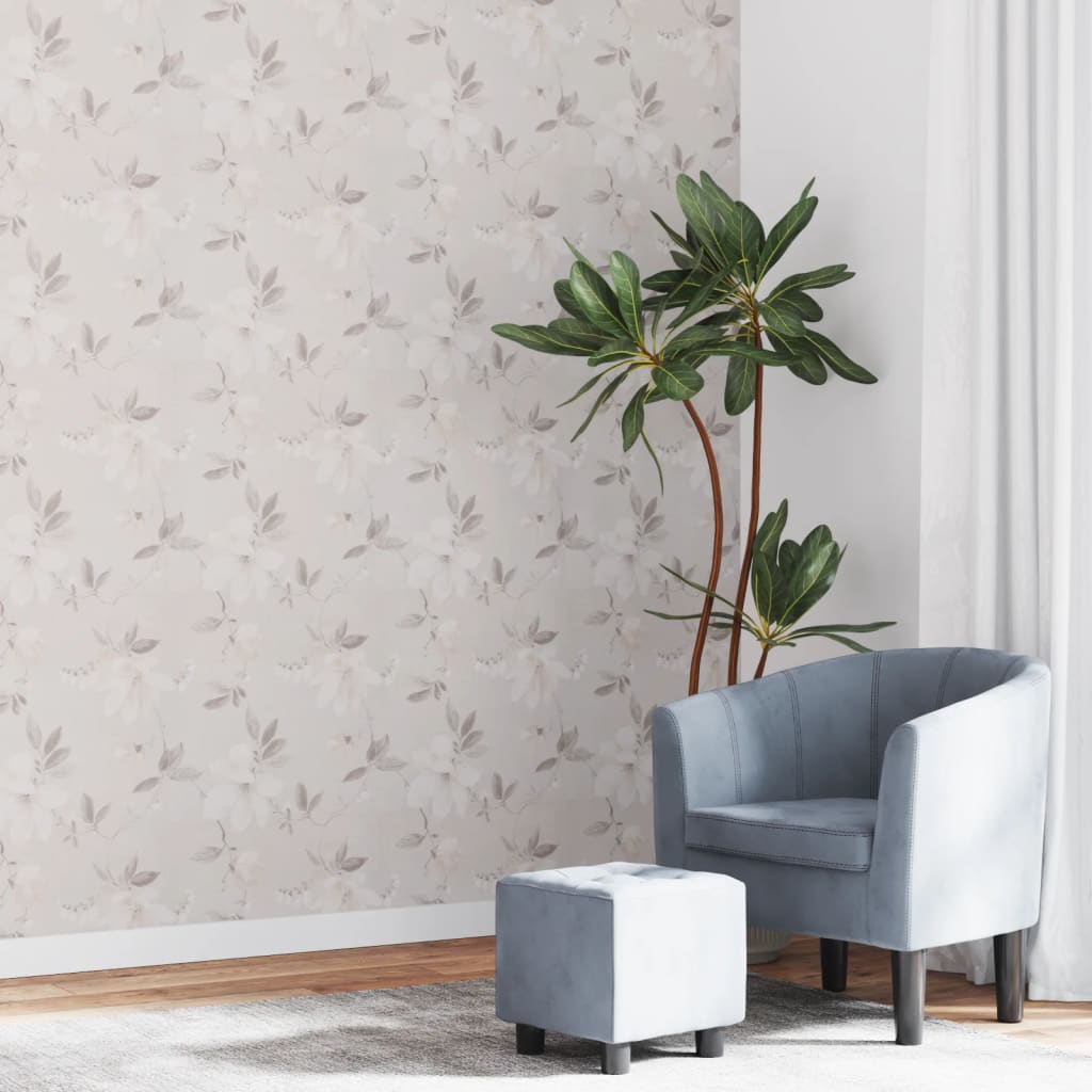 Wallpaper 3D Flower Pattern Grey