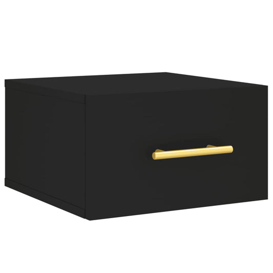 Wall-mounted Bedside Cabinet | Black | Engineered Wood