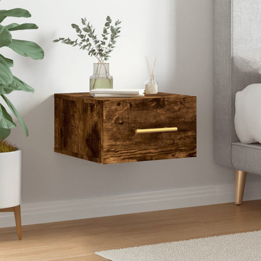 Wall-mounted Bedside Cabinet | Smoked Oak | Engineered Wood